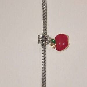Silver Red Apple Enamel Dangle Charm for Pandora Style‎ Bracelet